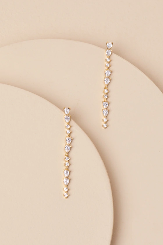 Shahar Gold Rhinestone Drop Earrings - Jewelry